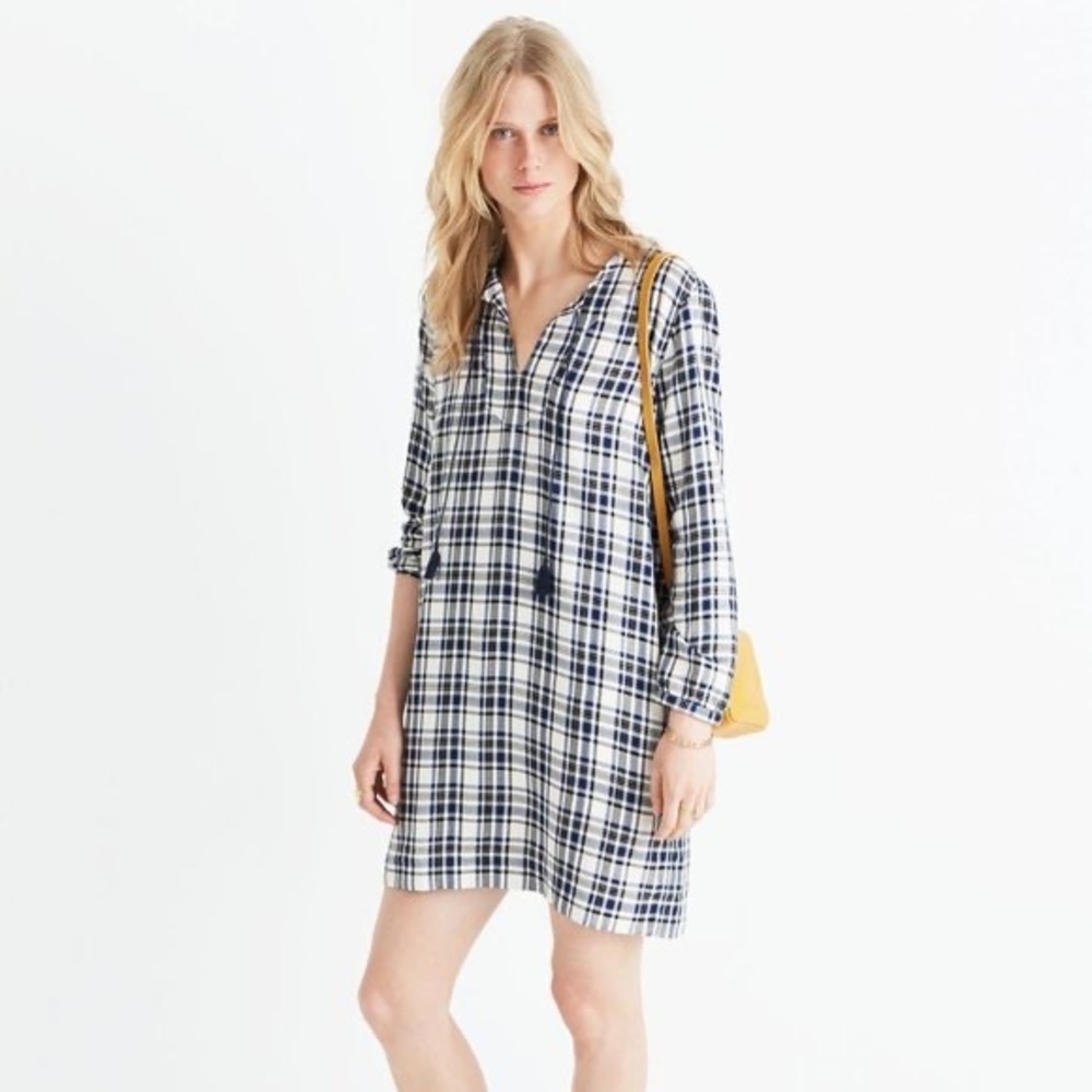 Madewell | Artiste Plaid Tunic Dress in Coastal Blue Size S